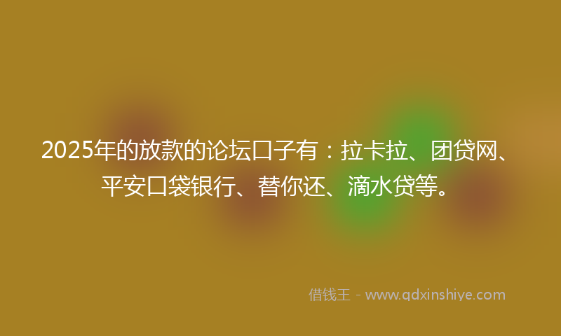 2025年的放款的论坛口子有：拉卡拉、团贷网、平安口袋银行、替你还、滴水贷等。