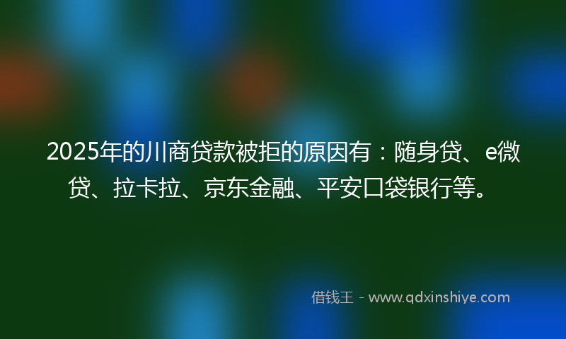 2025年的川商贷款被拒的原因有：随身贷、e微贷、拉卡拉、京东金融、平安口袋银行等。