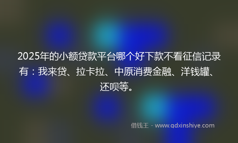 2025年的小额贷款平台哪个好下款不看征信记录有：我来贷、拉卡拉、中原消费金融、洋钱罐、还呗等。