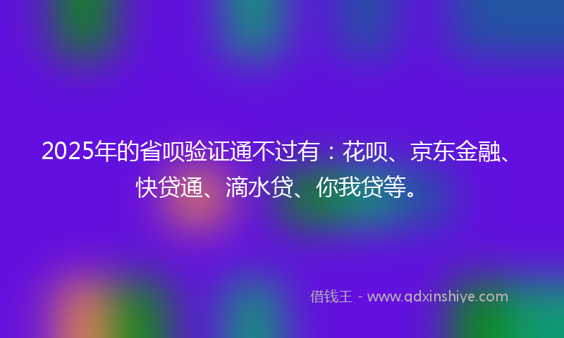 2025年的省呗验证通不过有：花呗、京东金融、快贷通、滴水贷、你我贷等。