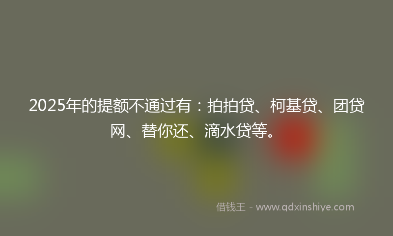 2025年的提额不通过有：拍拍贷、柯基贷、团贷网、替你还、滴水贷等。