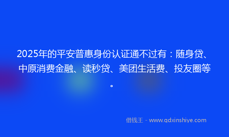 2025年的平安普惠身份认证通不过有：随身贷、中原消费金融、读秒贷、美团生活费、投友圈等。