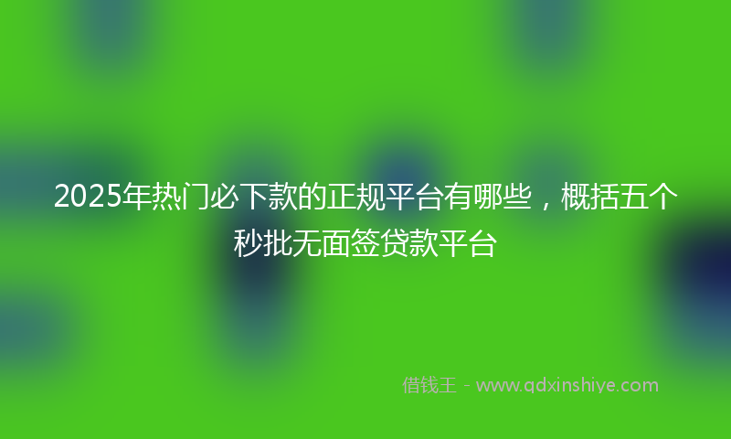 2025年热门必下款的正规平台有哪些，概括五个秒批无面签贷款平台