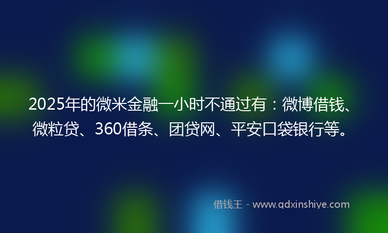 2025年的微米金融一小时不通过有：微博借钱、微粒贷、360借条、团贷网、平安口袋银行等。