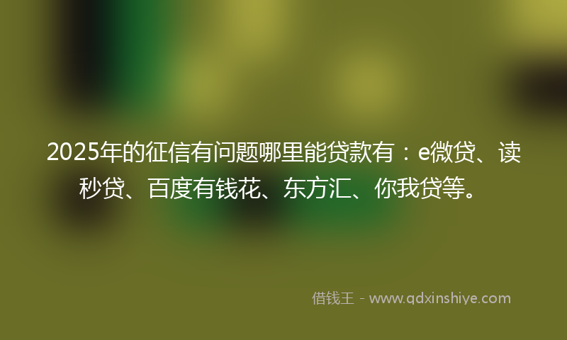 2025年的征信有问题哪里能贷款有：e微贷、读秒贷、百度有钱花、东方汇、你我贷等。