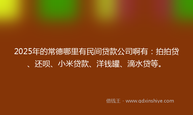 2025年的常德哪里有民间贷款公司啊有：拍拍贷、还呗、小米贷款、洋钱罐、滴水贷等。