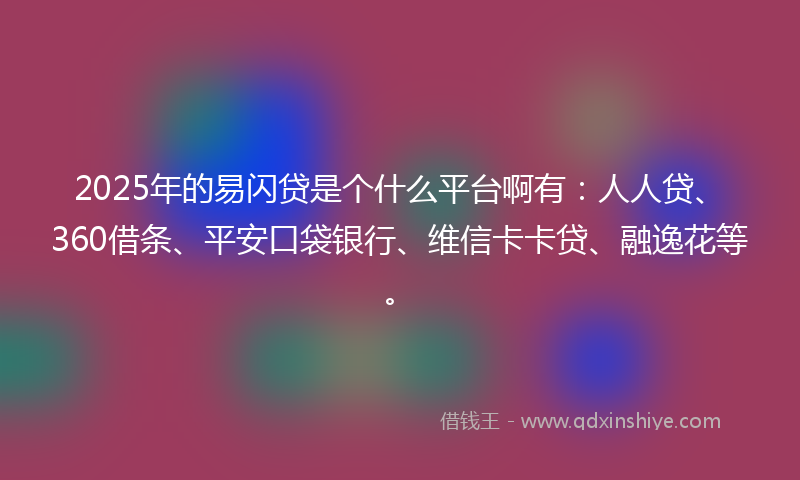 2025年的易闪贷是个什么平台啊有：人人贷、360借条、平安口袋银行、维信卡卡贷、融逸花等。