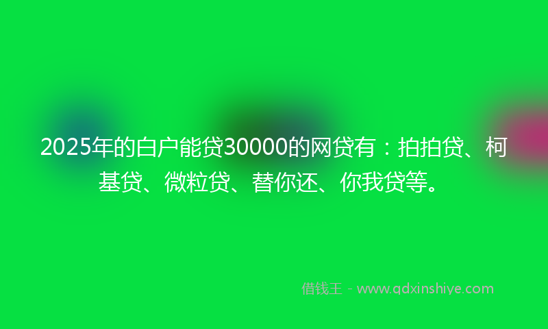 2025年的白户能贷30000的网贷有：拍拍贷、柯基贷、微粒贷、替你还、你我贷等。