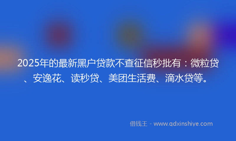 2025年的最新黑户贷款不查征信秒批有：微粒贷、安逸花、读秒贷、美团生活费、滴水贷等。