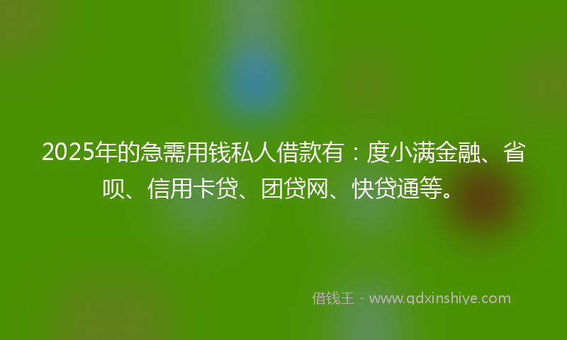 2025年的急需用钱私人借款有：度小满金融、省呗、信用卡贷、团贷网、快贷通等。