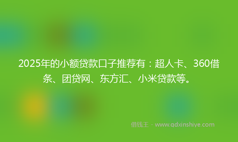2025年的小额贷款口子推荐有：超人卡、360借条、团贷网、东方汇、小米贷款等。