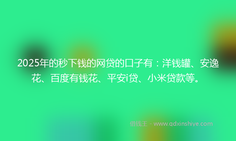 2025年的秒下钱的网贷的口子有：洋钱罐、安逸花、百度有钱花、平安i贷、小米贷款等。