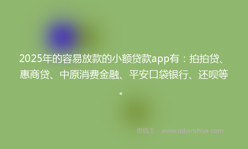 2025年的容易放款的小额贷款app有：拍拍贷、惠商贷、中原消费金融、平安口袋银行、还呗等。