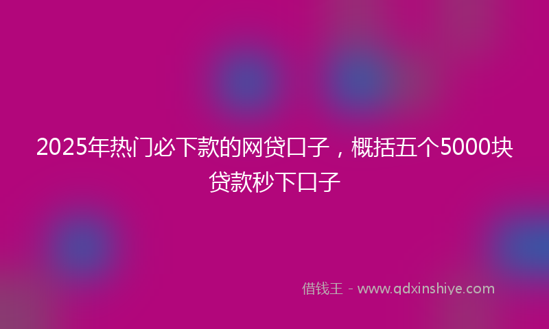 2025年热门必下款的网贷口子，概括五个5000块贷款秒下口子