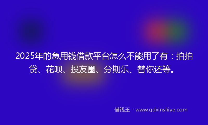 2025年的急用钱借款平台怎么不能用了有：拍拍贷、花呗、投友圈、分期乐、替你还等。