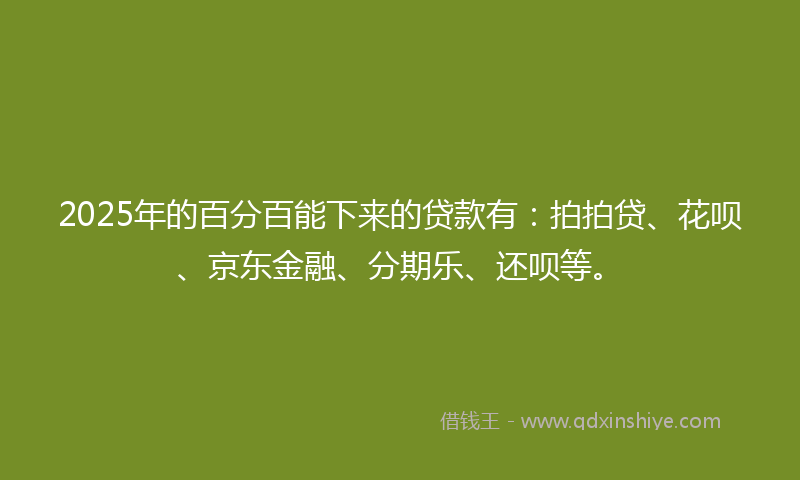 2025年的百分百能下来的贷款有：拍拍贷、花呗、京东金融、分期乐、还呗等。