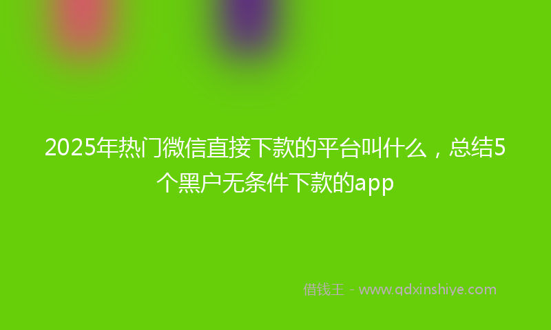2025年热门微信直接下款的平台叫什么，总结5个黑户无条件下款的app
