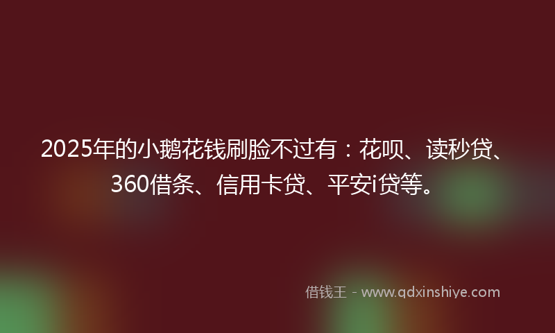 2025年的小鹅花钱刷脸不过有：花呗、读秒贷、360借条、信用卡贷、平安i贷等。