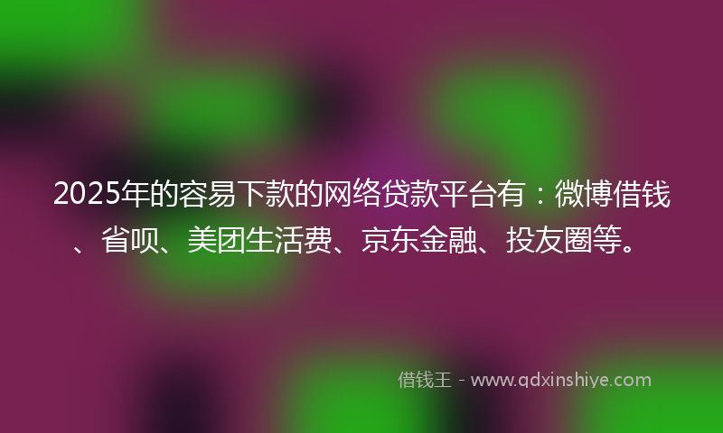 2025年的容易下款的网络贷款平台有：微博借钱、省呗、美团生活费、京东金融、投友圈等。