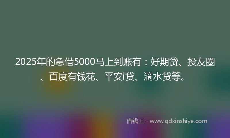 2025年的急借5000马上到账有：好期贷、投友圈、百度有钱花、平安i贷、滴水贷等。