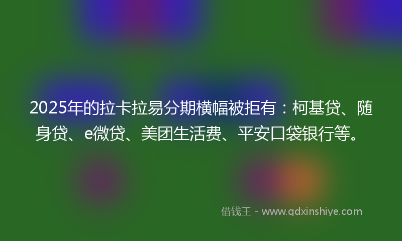 2025年的拉卡拉易分期横幅被拒有：柯基贷、随身贷、e微贷、美团生活费、平安口袋银行等。
