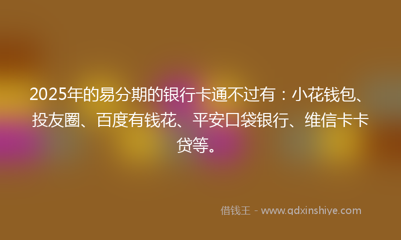2025年的易分期的银行卡通不过有：小花钱包、投友圈、百度有钱花、平安口袋银行、维信卡卡贷等。