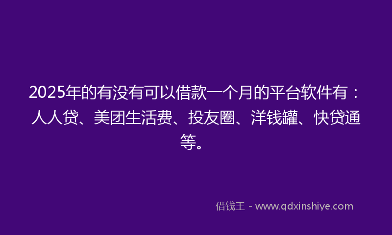 2025年的有没有可以借款一个月的平台软件有：人人贷、美团生活费、投友圈、洋钱罐、快贷通等。