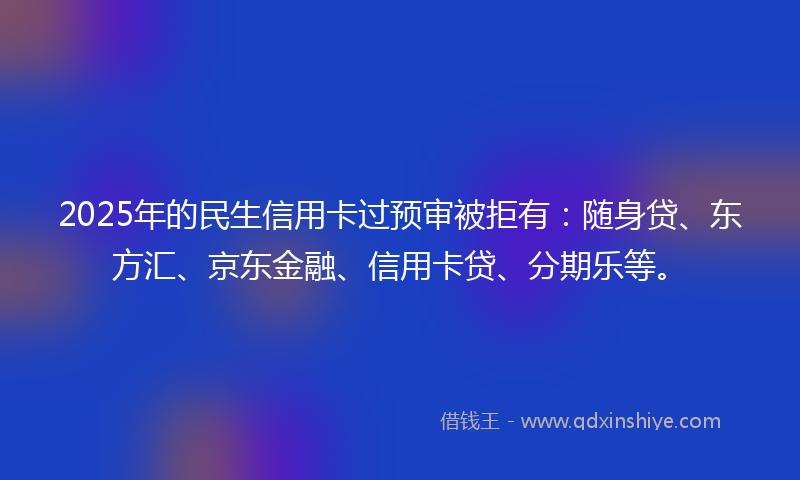 2025年的民生信用卡过预审被拒有：随身贷、东方汇、京东金融、信用卡贷、分期乐等。