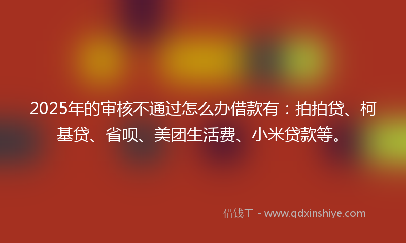 2025年的审核不通过怎么办借款有：拍拍贷、柯基贷、省呗、美团生活费、小米贷款等。
