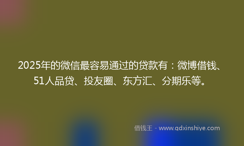 2025年的微信最容易通过的贷款有：微博借钱、51人品贷、投友圈、东方汇、分期乐等。
