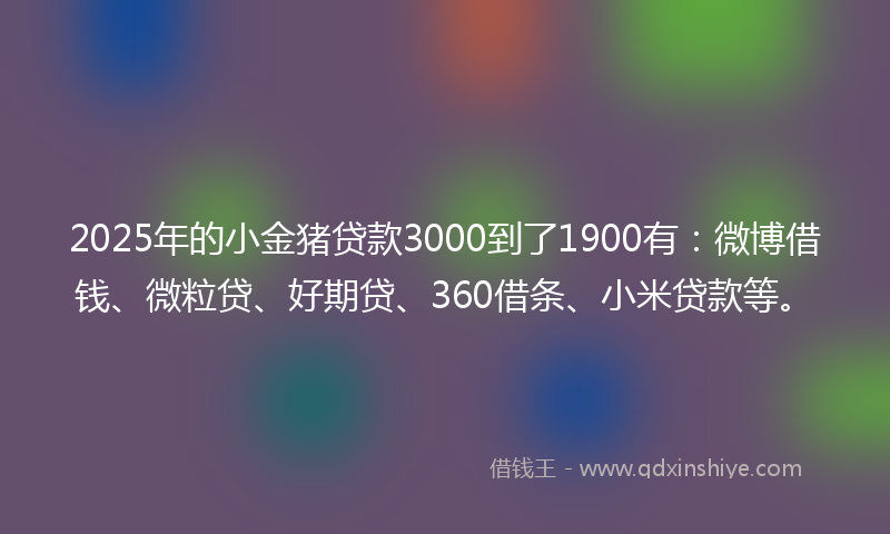 2025年的小金猪贷款3000到了1900有：微博借钱、微粒贷、好期贷、360借条、小米贷款等。