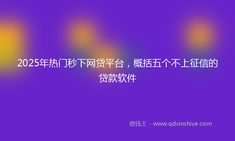 2025年热门秒下网贷平台，概括五个不上征信的贷款软件
