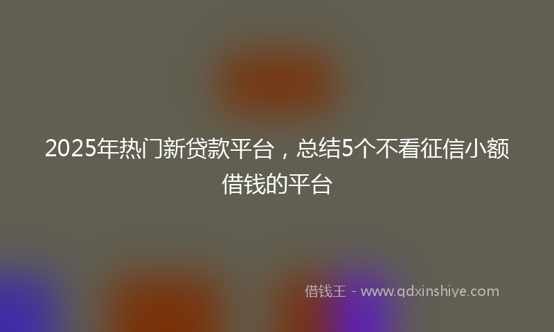 2025年热门新贷款平台，总结5个不看征信小额借钱的平台