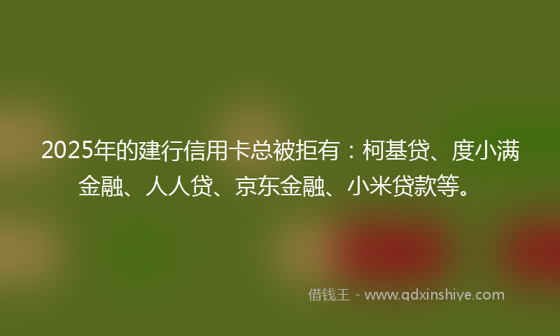 2025年的建行信用卡总被拒有：柯基贷、度小满金融、人人贷、京东金融、小米贷款等。