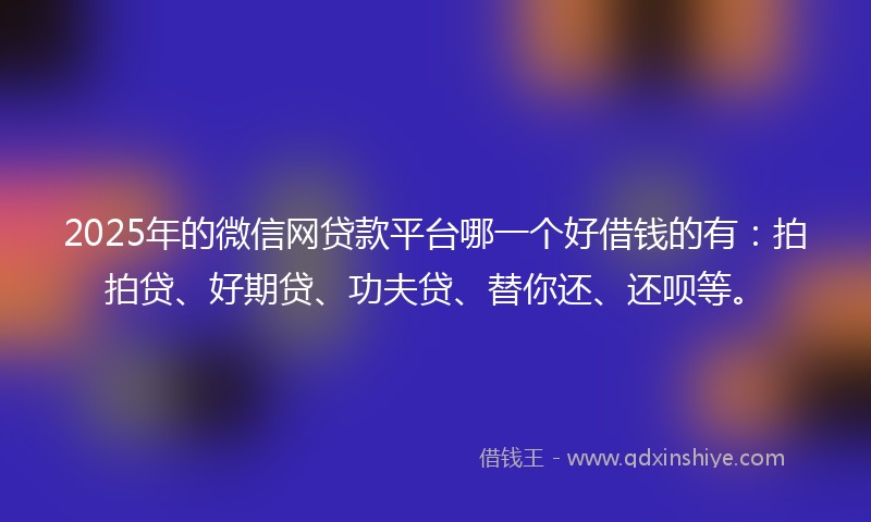 2025年的微信网贷款平台哪一个好借钱的有：拍拍贷、好期贷、功夫贷、替你还、还呗等。