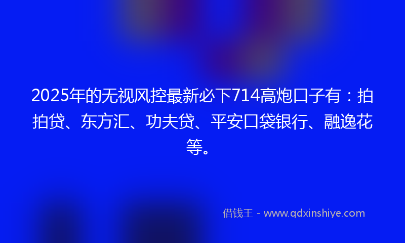 2025年的无视风控最新必下714高炮口子有：拍拍贷、东方汇、功夫贷、平安口袋银行、融逸花等。