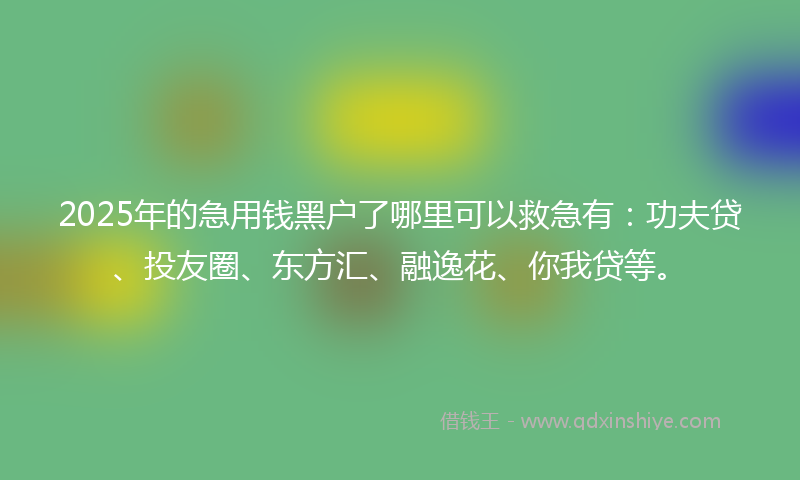 2025年的急用钱黑户了哪里可以救急有：功夫贷、投友圈、东方汇、融逸花、你我贷等。