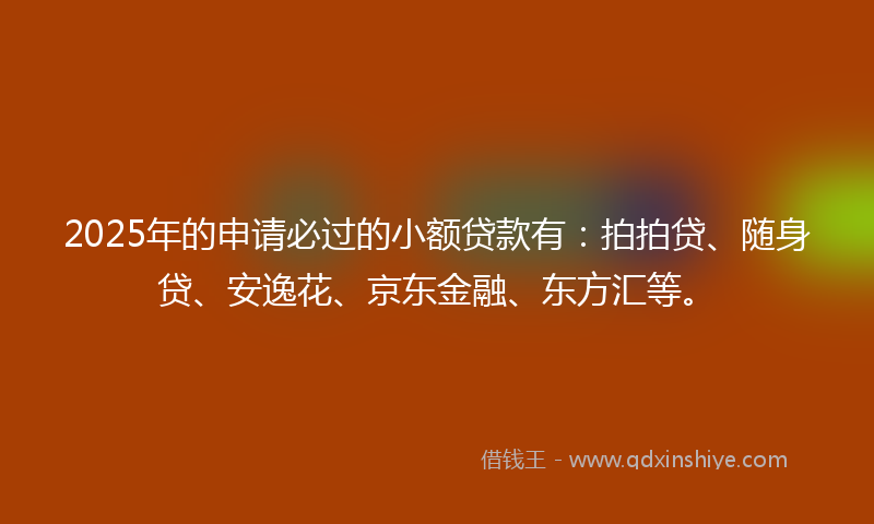 2025年的申请必过的小额贷款有：拍拍贷、随身贷、安逸花、京东金融、东方汇等。
