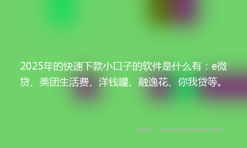 2025年的快速下款小口子的软件是什么有：e微贷、美团生活费、洋钱罐、融逸花、你我贷等。