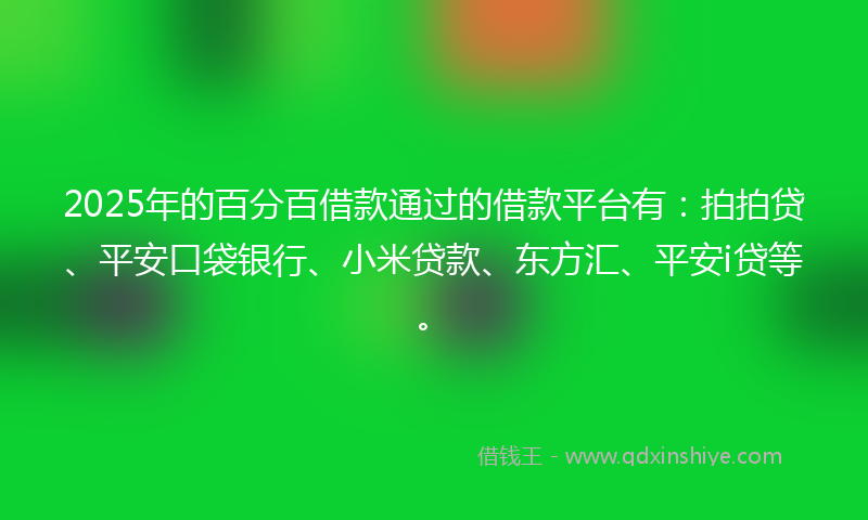 2025年的百分百借款通过的借款平台有：拍拍贷、平安口袋银行、小米贷款、东方汇、平安i贷等。