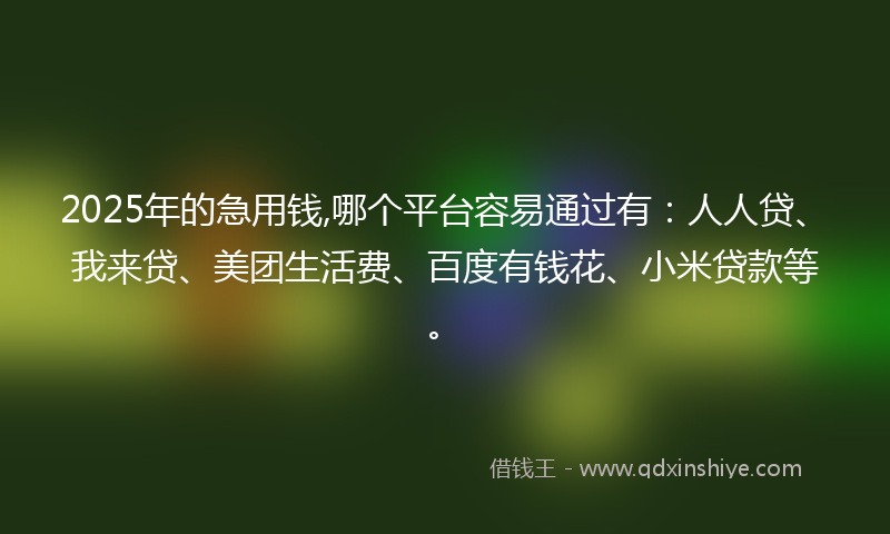 2025年的急用钱,哪个平台容易通过有：人人贷、我来贷、美团生活费、百度有钱花、小米贷款等。