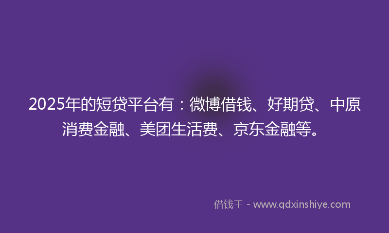 2025年的短贷平台有：微博借钱、好期贷、中原消费金融、美团生活费、京东金融等。