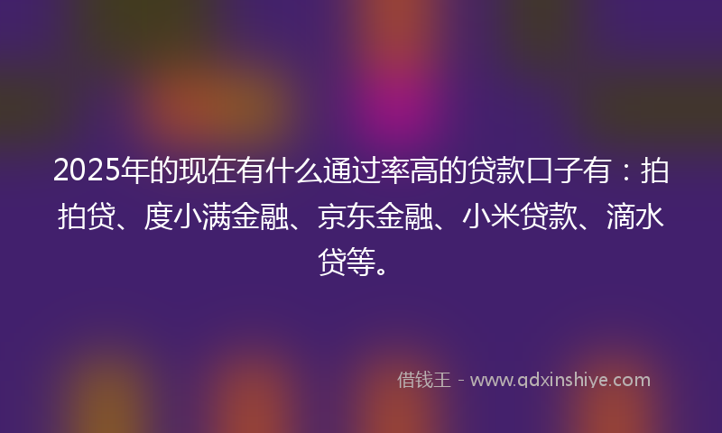 2025年的现在有什么通过率高的贷款口子有：拍拍贷、度小满金融、京东金融、小米贷款、滴水贷等。