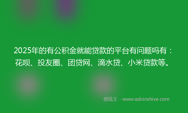 2025年的有公积金就能贷款的平台有问题吗有：花呗、投友圈、团贷网、滴水贷、小米贷款等。
