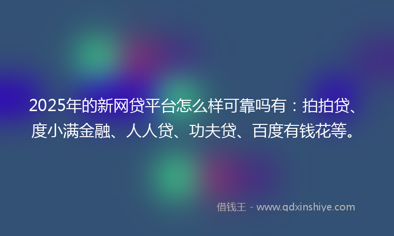 2025年的新网贷平台怎么样可靠吗有：拍拍贷、度小满金融、人人贷、功夫贷、百度有钱花等。