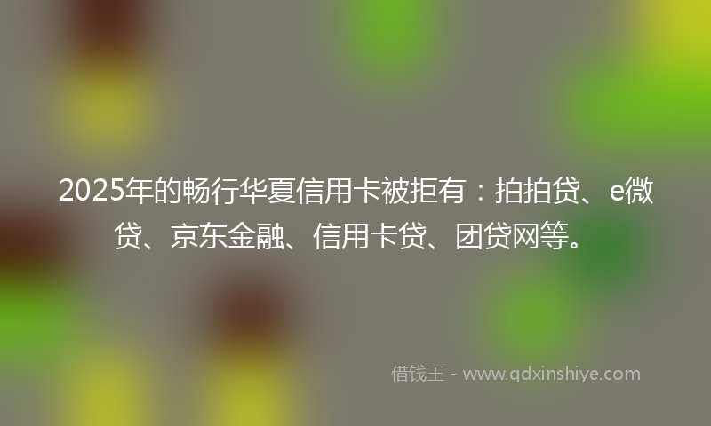 2025年的畅行华夏信用卡被拒有：拍拍贷、e微贷、京东金融、信用卡贷、团贷网等。