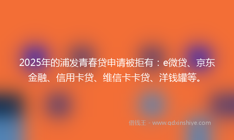 2025年的浦发青春贷申请被拒有：e微贷、京东金融、信用卡贷、维信卡卡贷、洋钱罐等。