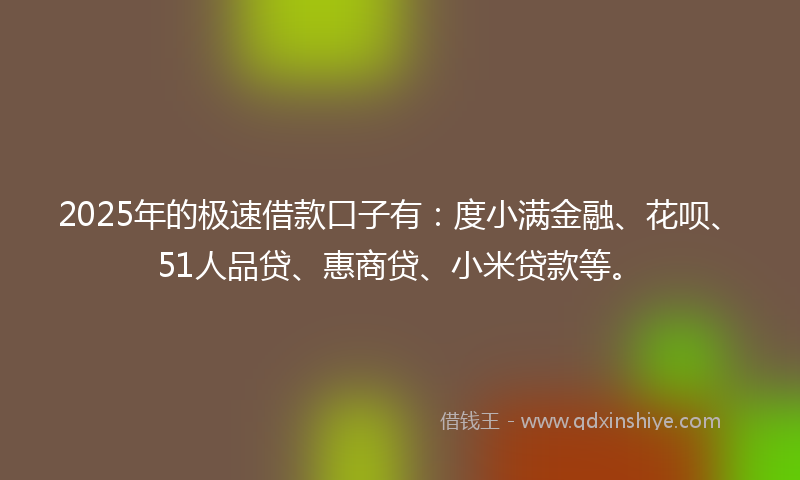 2025年的极速借款口子有：度小满金融、花呗、51人品贷、惠商贷、小米贷款等。