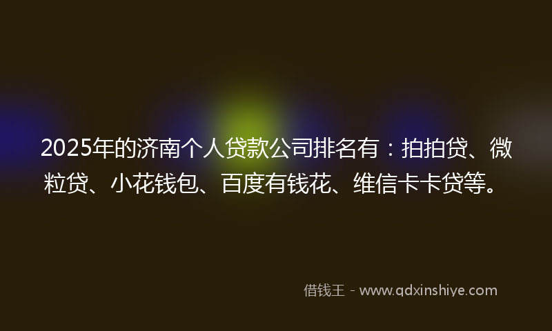 2025年的济南个人贷款公司排名有：拍拍贷、微粒贷、小花钱包、百度有钱花、维信卡卡贷等。