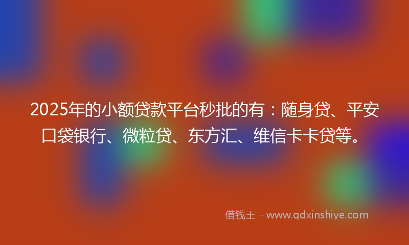 2025年的小额贷款平台秒批的有：随身贷、平安口袋银行、微粒贷、东方汇、维信卡卡贷等。